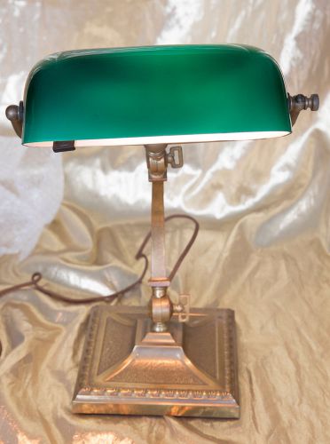 Antique Bankers Desk Lamp Brass Green Shade
