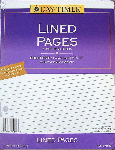 2 Pads Day-Timer Lined Pages 24 Sheets Each Folio Loose-Leaf 8.5 x 11 #91886