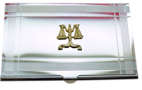 Item D156L Silver Plated Legal Scales Business Card Case Holder Attorney Gift