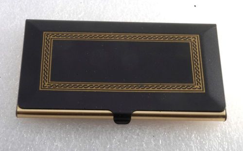 Vintage Gold Plated Metal &amp; Black Enamel Business/Credit Card Holder In Box Nos