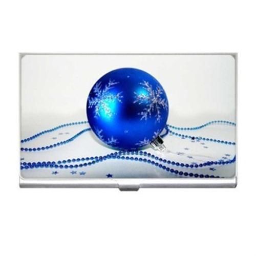 Blue Christmas Ornament Beads Stars Business Card Case