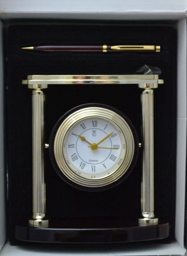 PAUL SEBASTIAN~Wood Toned Swivel Quartz Clock and Matching Pen Gift Set NIB