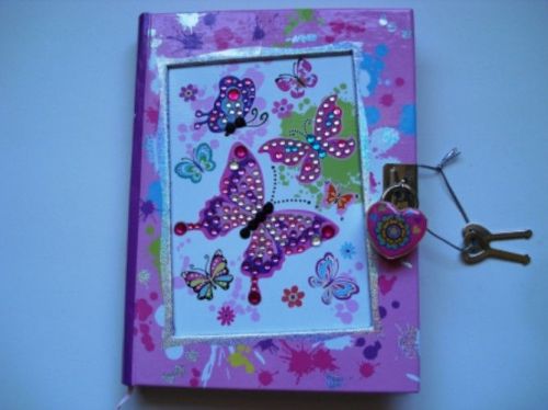 Diary Rhinestone Butterfly Notebook w/ Lock &amp; Keys