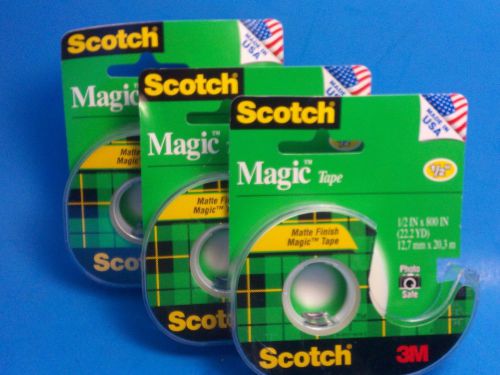 Scotch Magic Tape 1/2&#034; x 800&#034; 3 Rolls w/ Dispenser 3M 119