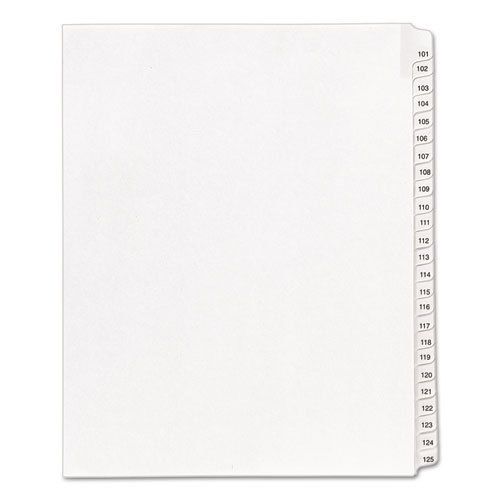 Allstate-style legal side tab dividers, 25-tab, 101-125, letter, white, 25/set for sale