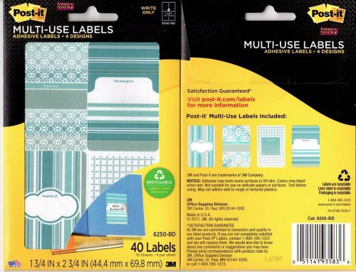 POST IT SUPER STICKY REMOVABLE ADHESIVE MULTI-USE LABELS 4 DESIGNS 6250-BD