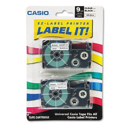 NEW Label Printer Tape For CWL-300 - 9mm Tape, Black-On-Clear, 2 Pack