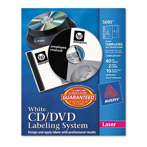 Avery cd/dvd design kit, 40 matte labels &amp; 10 inserts for laser printer for sale