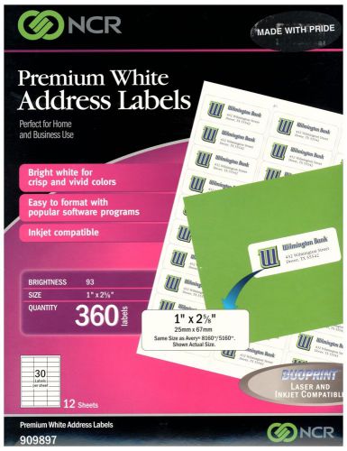 NCR White address labels 1&#034; x 2 5/8&#034;  template 8160/5160, 30 per sheet 360 total