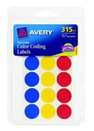 Avery Labels Color Coding Assorted (Red Blue Yellow) 3/4&#039;&#039; Diameter 306 Count
