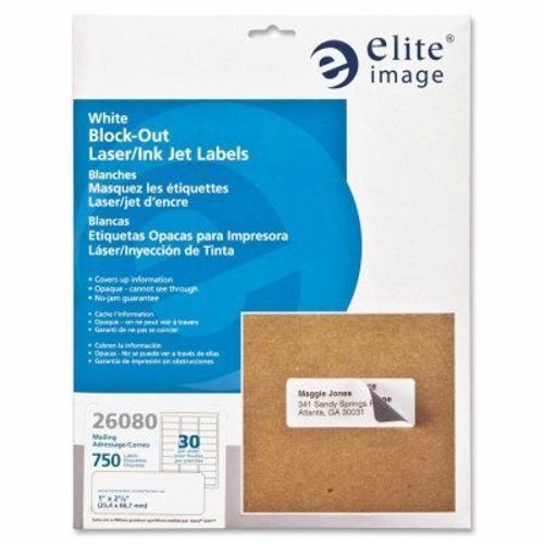 Elite Image Block-out Labels,Address,Permanent,1&#034;x2-5/8&#034;,750/PK,White (ELI26080)