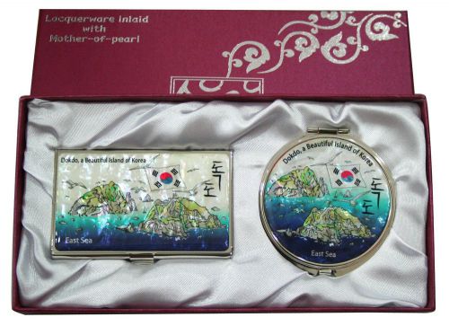 Nacre dokdo island Business card holder case Makeup compact mirror gift #106
