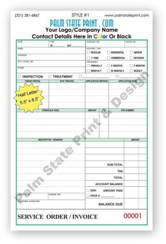 100 4 Part Pest Control Service Invoice Inspection Order Form Copy Book Sets
