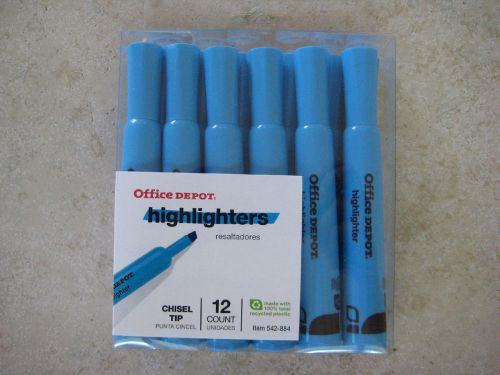 BRAND NEW Office Depot Nontoxic BLUE Chisel Tip Highlighters (BOX of 12)