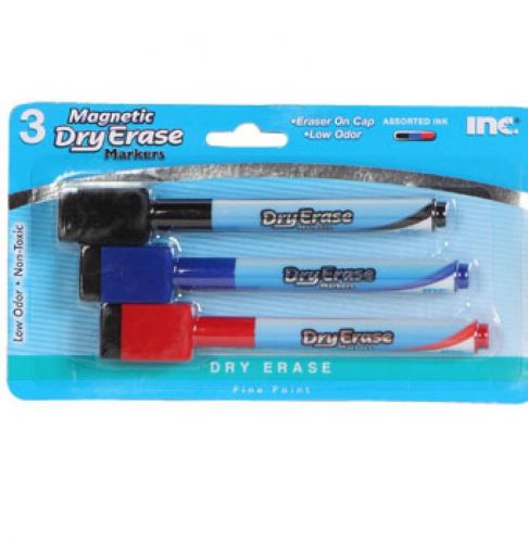 New fine point dry erase marker red, blue &amp; black markers, 3count pack w/magnets for sale