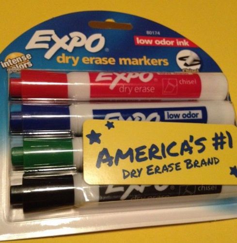 Expo Low Odor Ink Dry Erase Markers Intense Colors 80174 4 Pack Black Red Blue