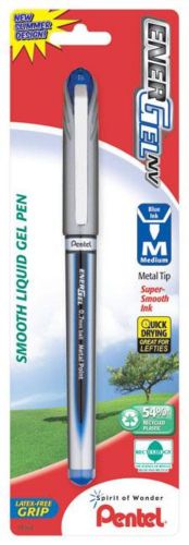 EnerGel NV Liquid Gel Pen 0.7mm Med Line Capped Metal Tip Blue Ink 1 Pack Carded