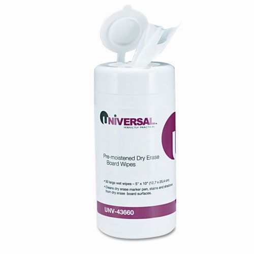 Universal Dry Erase Board Cleaning Wet Wipes, 5 x 10, 50/Pack - UNV43660