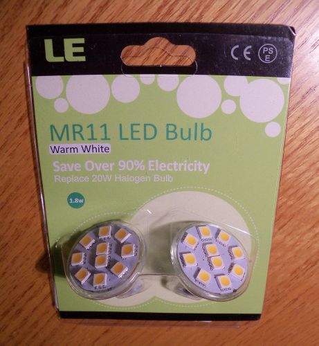 2 x LE 1.8W MR11 LED Bulbs, Replace 20W Halogen Bulb, 12VAC/DC Warm White GU4.0