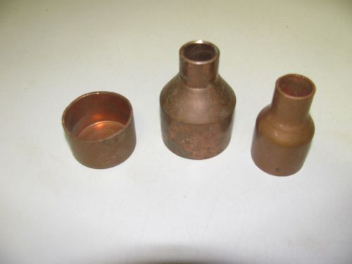 (2) Reducing Copper Pipe Fittings and a Copper Pipe Cap