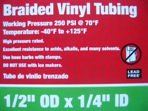 New roll 100ft feet CLEAR BRAIDED Vinyl PVC TUBING 1/2&#034; 1/2in. OD x 1/4&#034; ID Tube