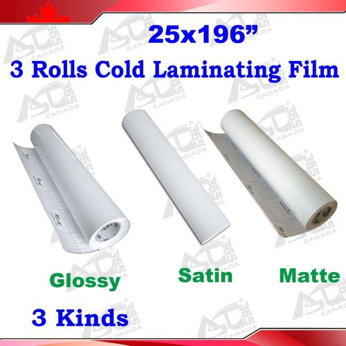 3rolls 3kind 3mil 25x196&#034; pvc cold laminating vinyl adhesive gum film laminator for sale
