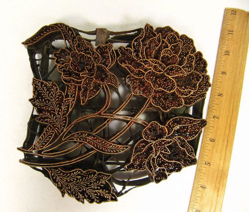 Stamp block print flowers design heavy copper metal great for fabrics paper rare for sale
