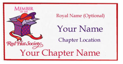 S6 RED HAT SOCIETY PERSONALIZED NAME BADGE W/ PREMIUM MAGNET FASTENER ON BACK