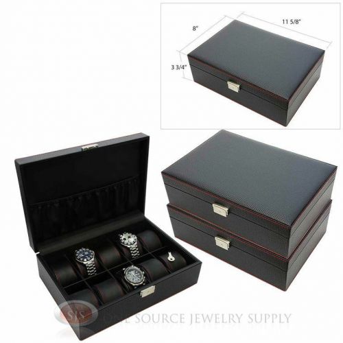 3 piece 10 watch solid top black carbon fiber pattern leather  displays cases for sale
