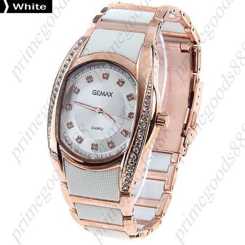 Gold Round PU Leather Alloy Lady Ladies Wrist Quartz Wristwatch Women&#039;s White