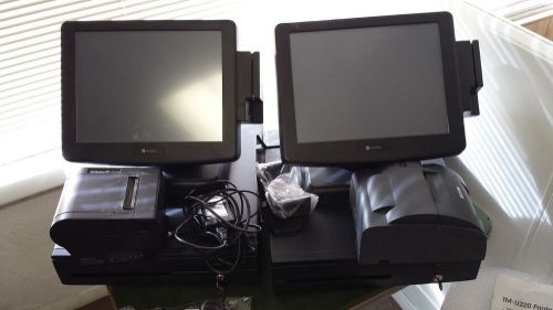 CLEAN Posiflex Set Up 2-KS-6615 Terminals w/Card Swipws Cash Drawers and Printer