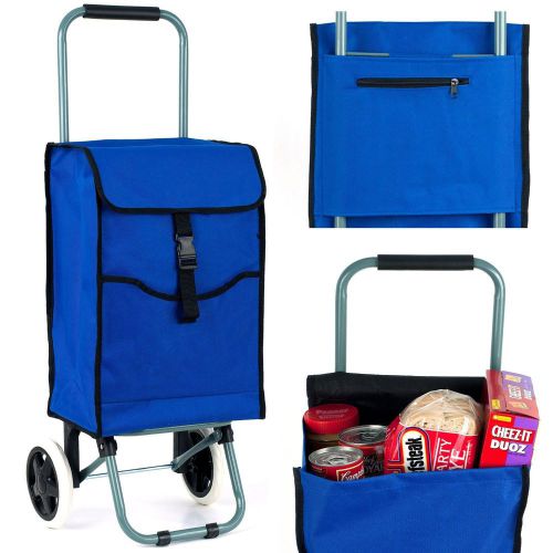 New portable grocery shopping cart, canvas 3 compartment market basket bag, blue for sale