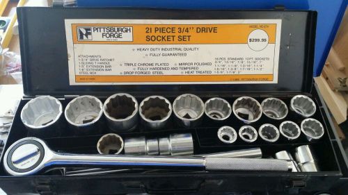 21PC 3/4&#034; Drive Pittsburgh Forge Mechanics Socket Set #674 Heavy Duty Industrial