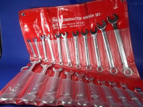 WRENCH SET COMBINATION 22 PCS SIZE: 6mm-19mm &amp; 1/4&#034;-7/8&#034;