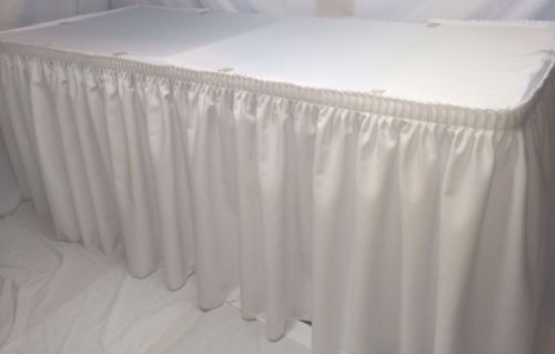 White Polyester Table Skirting Pleated 4&#039; Velcro Banquet Wedding Party Washable