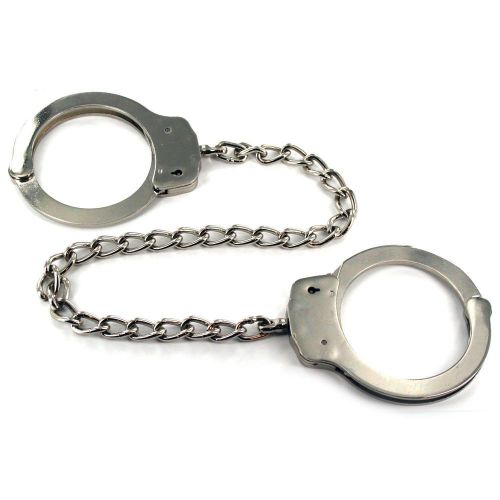 Full metal double locking leg iron cuffs use for both ankles and hands silver for sale
