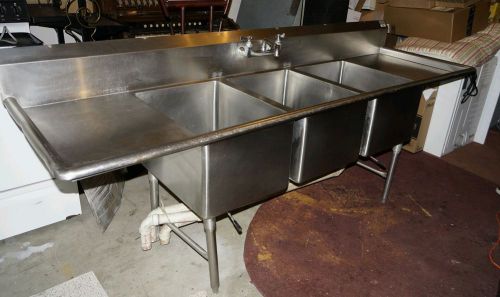 98&#034; three compartment stainless steel produce sink w/ drainboards for sale