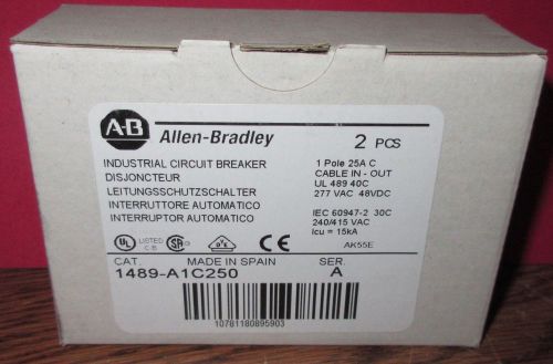 ALLEN BRADLEY 1489-A1C250 CIRCUIT BREAKER 1 POLE 25A SER A 2 UNITS 1 BOX NIB SET