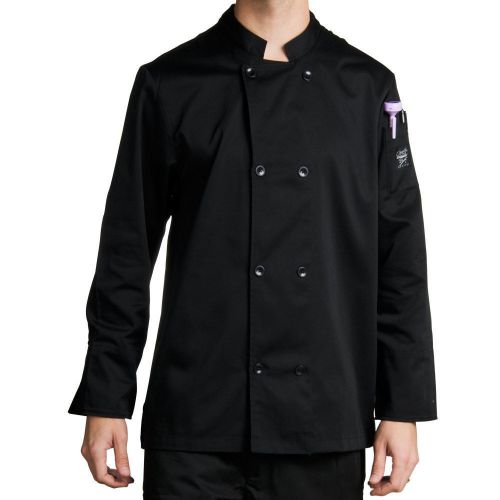 Chef Revival J061BK-L Black Double Breasted Chef Coat - Poly-Cotton Size 46 (L)