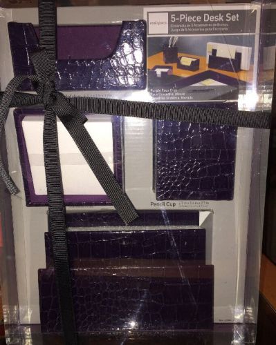 Realspace Purple Faux Croc desk set 5 piece New In Gift Box