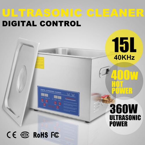 15L 15 L ULTRASONIC CLEANER 6 SETS TRANSDUCERS JEWELRY CLEANING WITH FLOW VALVE
