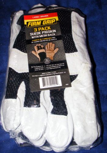 3 Pairs Work GLOVES Firm Grip Suede Pigskin Mesh Back Leather Large NEW /Package