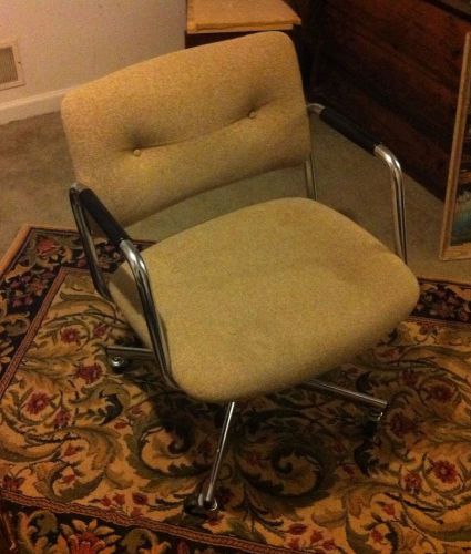 STEELCASE OFFICE CHAIR VINTAGE 1976 WIDE SEAT TWEED FABRIC CHROME LEG ROLLERS
