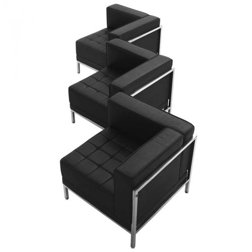 Imagination Series Black Leather 3 Piece Corner Chair Set