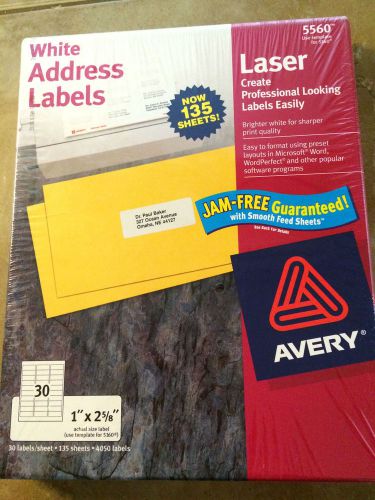 AVERY ADDRESS LABELS SIZE 1&#034; x 2 5/8&#034; ITEM #5560 WHITE 135 SHEETS OF 30 LABELS