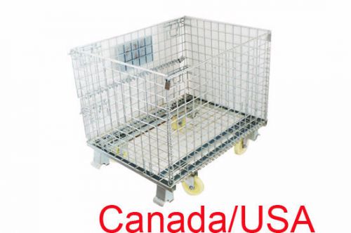 Iron Folding Collapsible Stacking Storage Wire Mesh Cage Container Movable Wheel