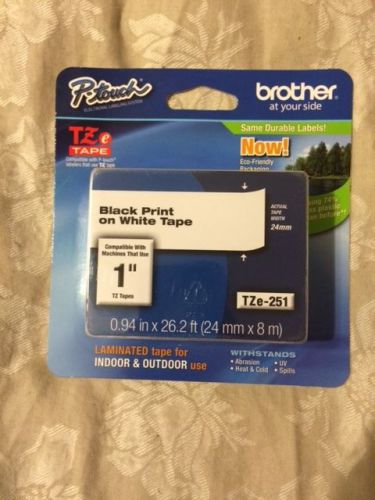 Brother P-Touch Adhesive Laminated Labeling Tape, 1&#034;, Black on White (TZe-251)