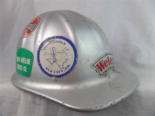 vtg MCDONALD Aluminum HARD HAT Haliburton Stickers OIL Mining Construction