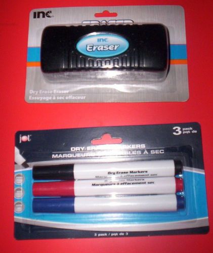 JOT Dry Erase Markers~BLUE/BLACK/RED &amp;  DRY ERASE ERASER