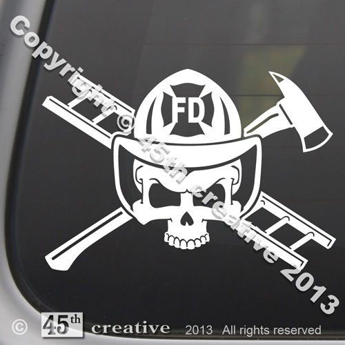 Firefighter Crossbones Decal - fire fighter axe fireman hat helmet skull sticker